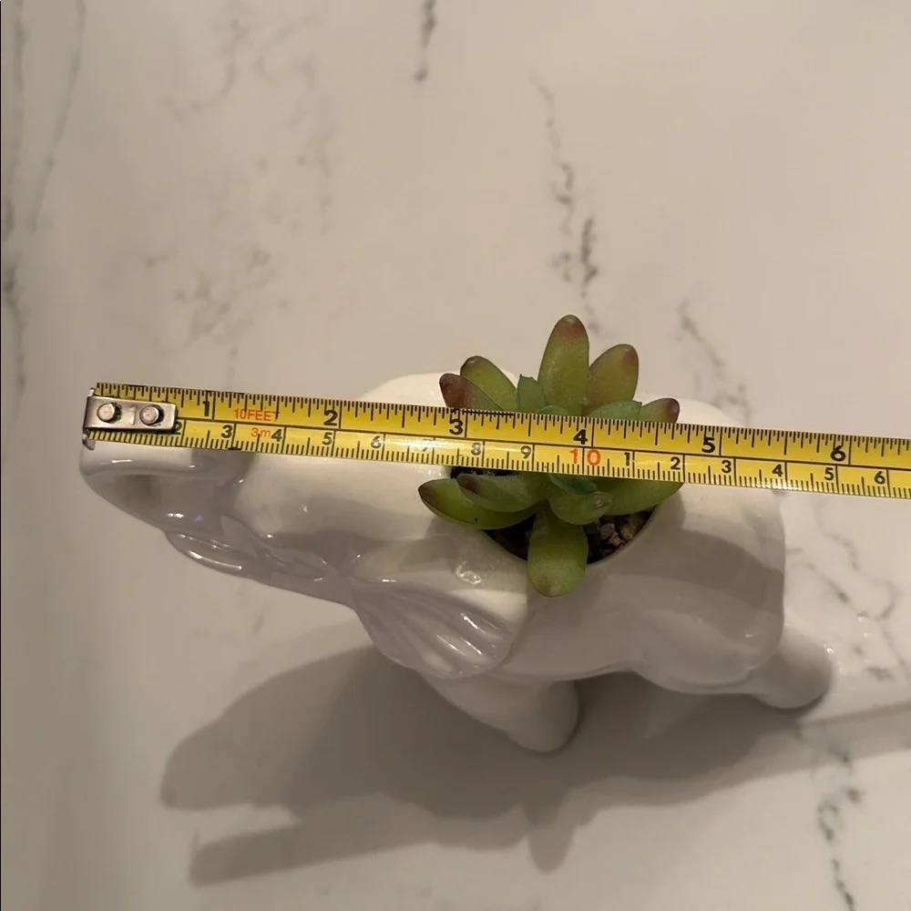 White Elephant Planter with faux Succulent